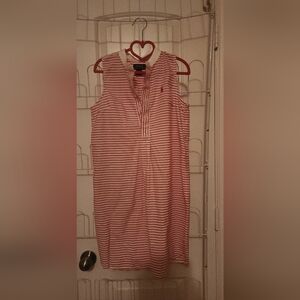 Red and White  Ralph Laurem Striped Sleeveless Shirt/dress